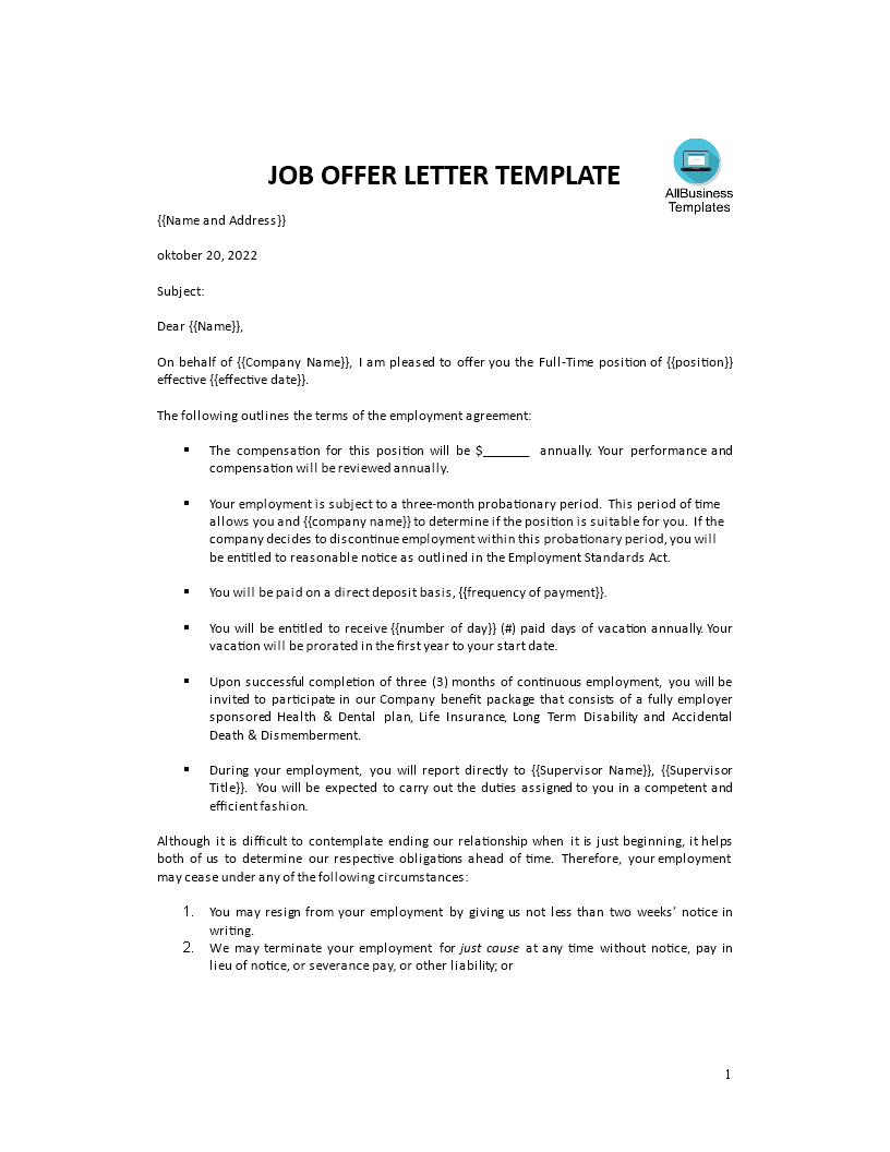 Sample Of Job Offer Letter from www.allbusinesstemplates.com