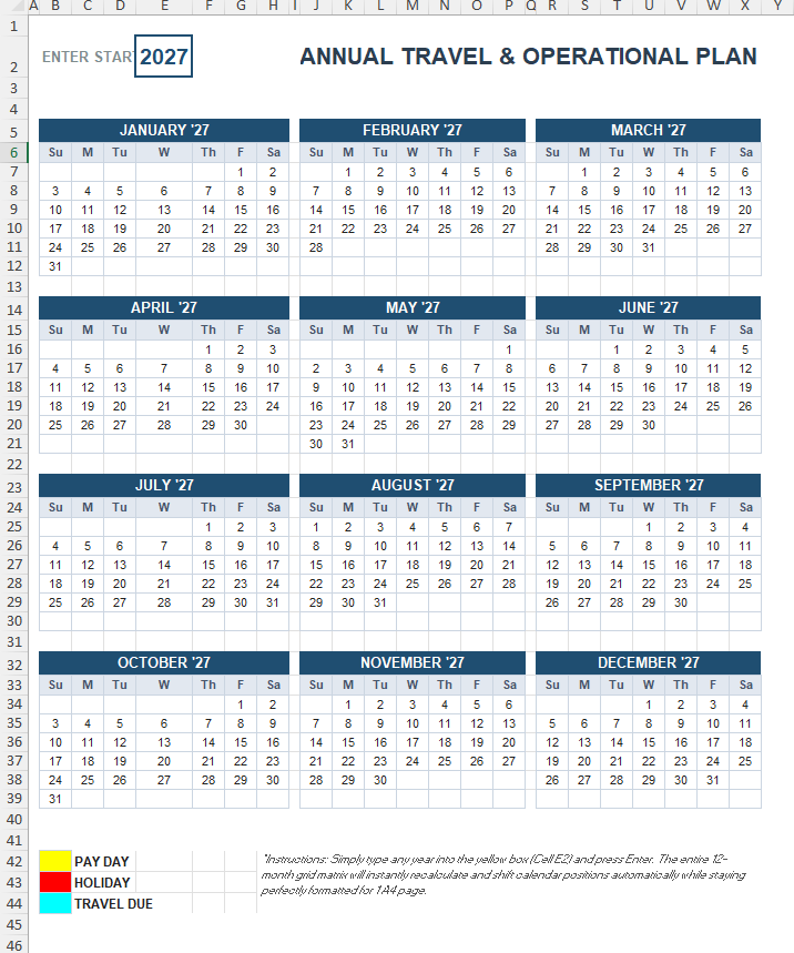 yearly calendar Hauptschablonenbild