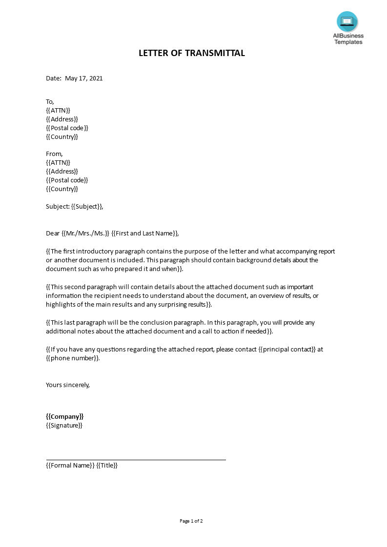 letter of transmittal template