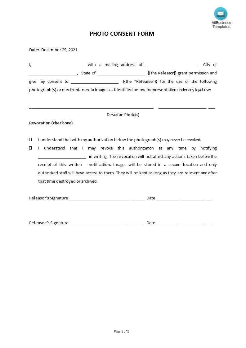 photo consent form template