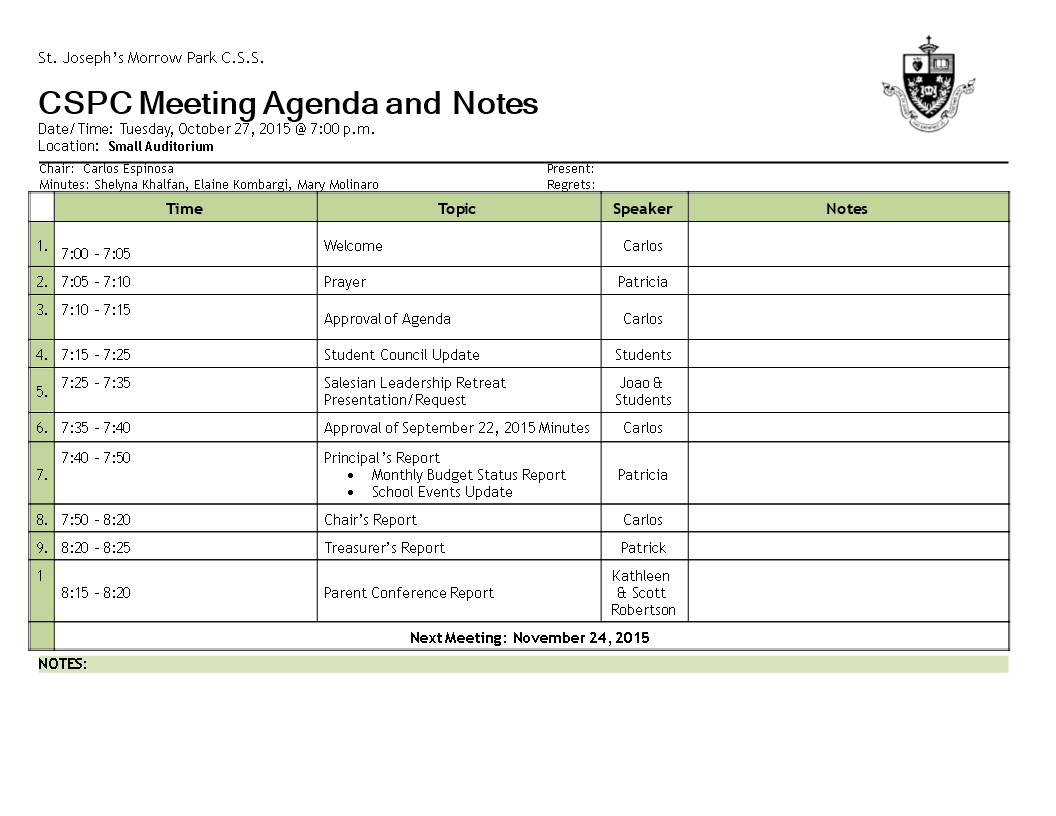 staff meeting notes template