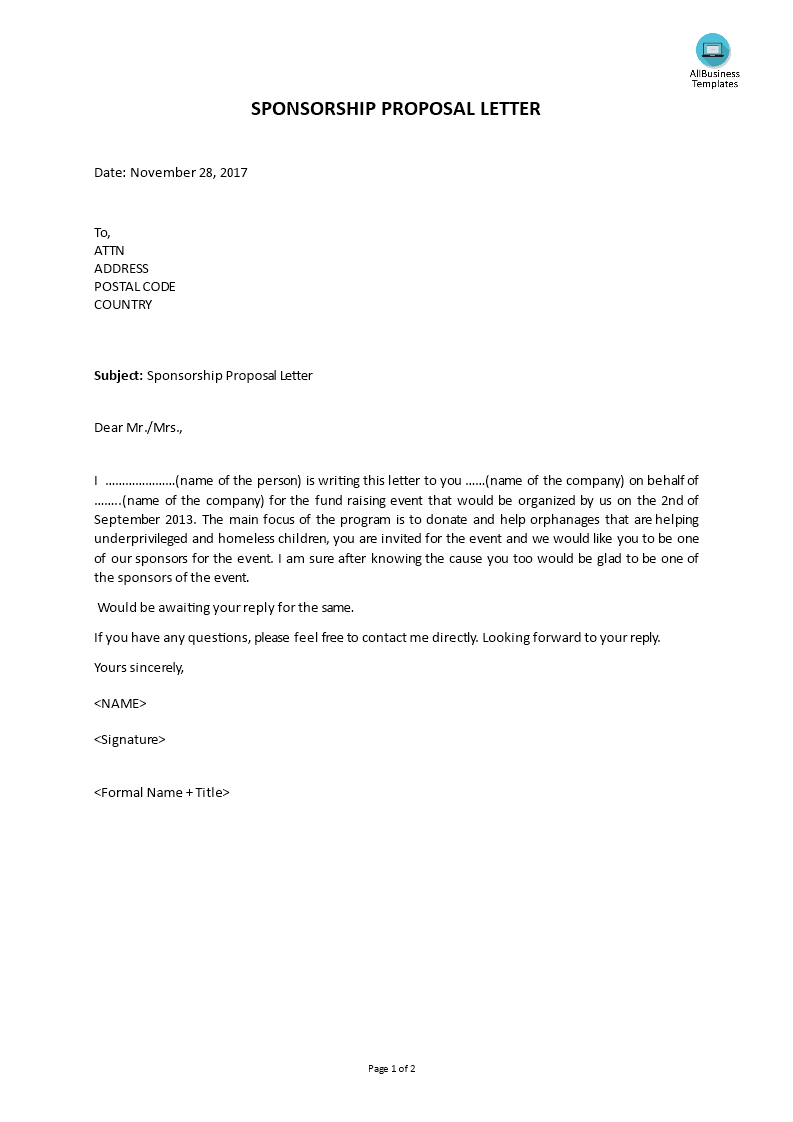 sponsorship proposal letter modèles