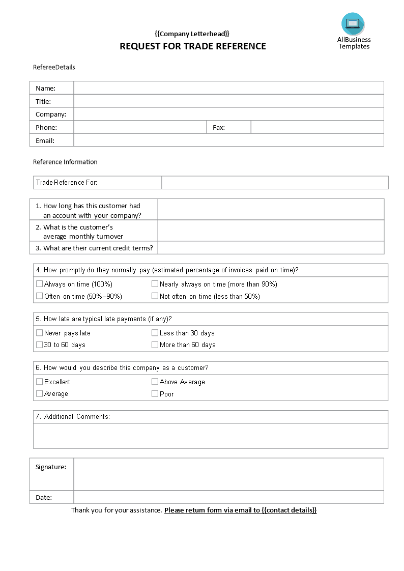 Request For Credit Reference Letter Templates at