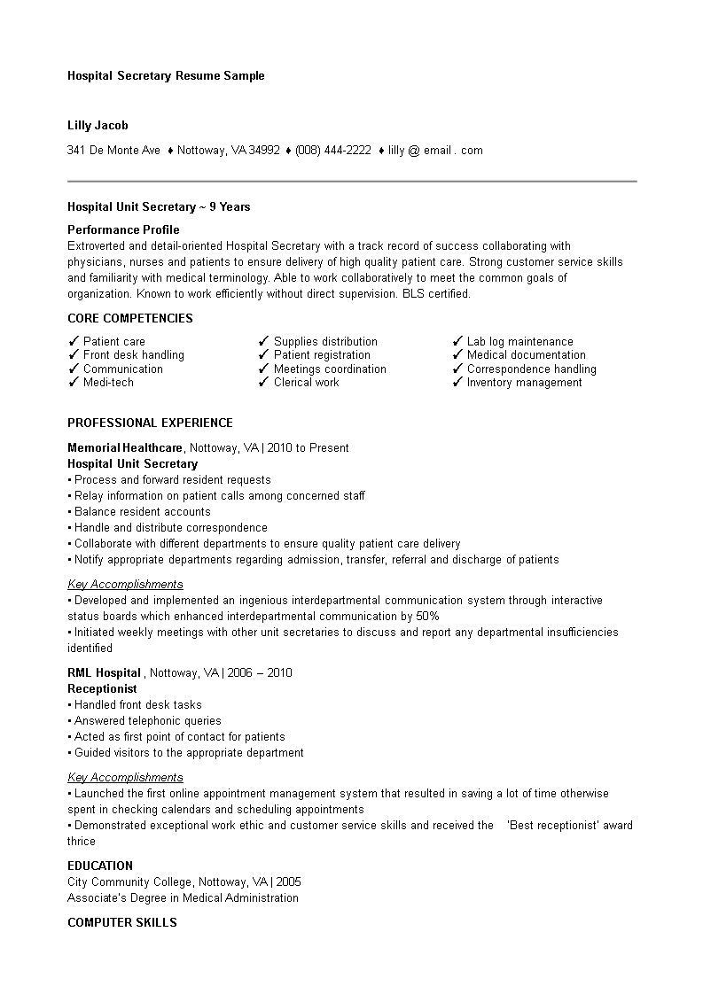 hospital resume template