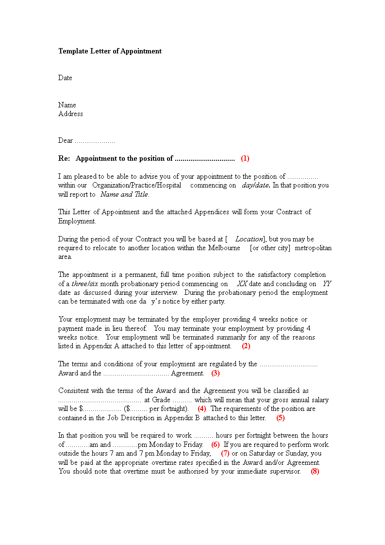 employee appointment letter in template