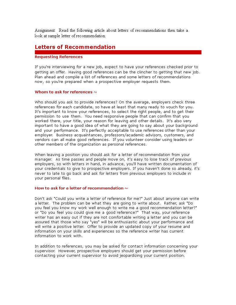 letter of recommendation for employee Hauptschablonenbild