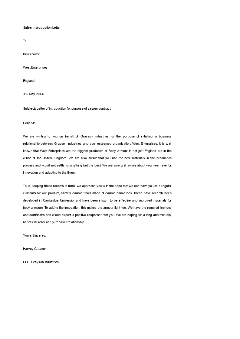 sales introduction letter template