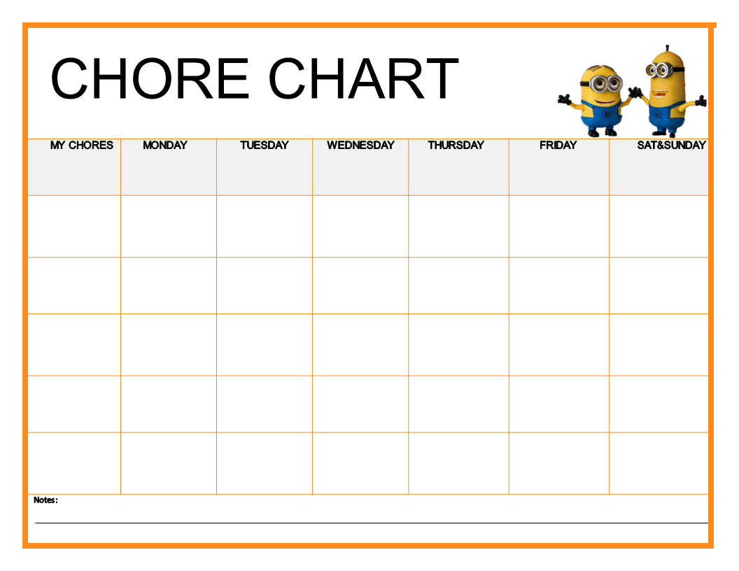Chore Chart Minion | Templates at allbusinesstemplates.com