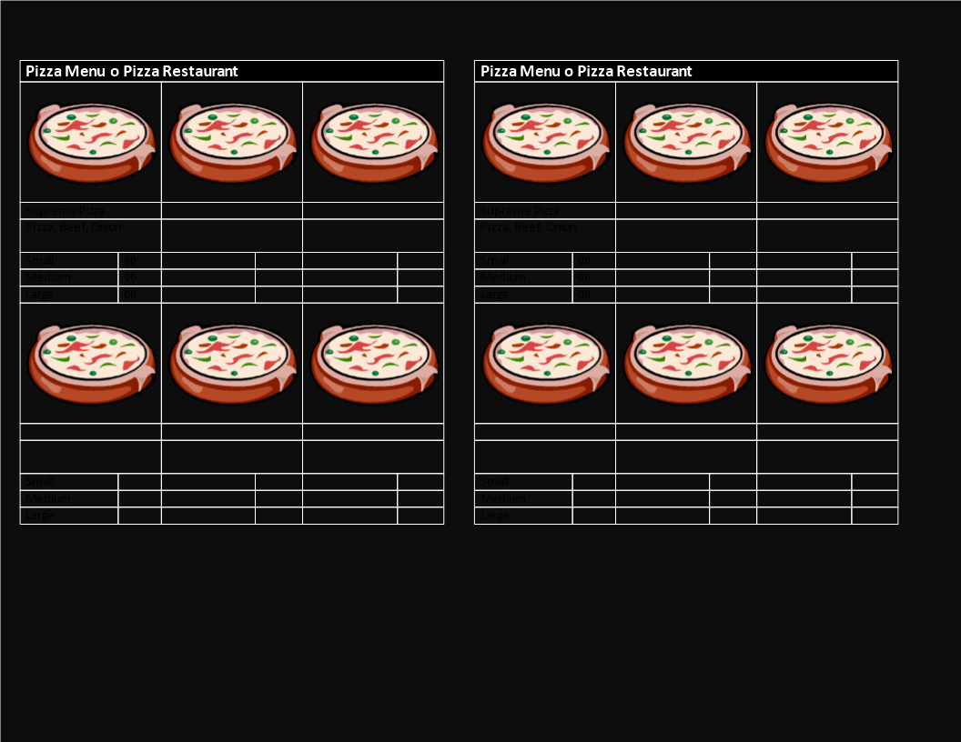 pizza lunch menu in ms word Hauptschablonenbild