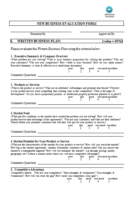 business evaluation form template plantilla imagen principal