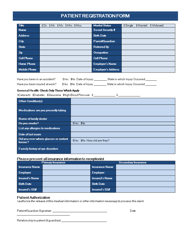 Patient Registration Form David J main image
