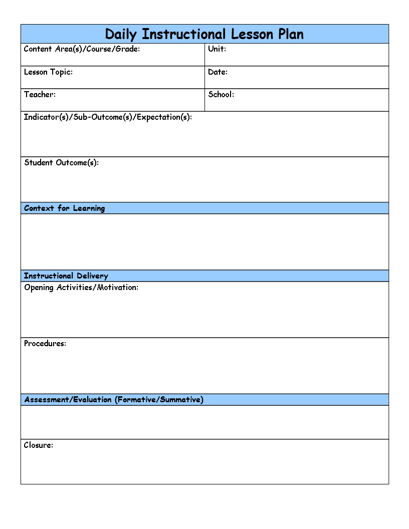 Generic Lesson Plan  Templates at allbusinesstemplates.com In Blank Unit Lesson Plan Template