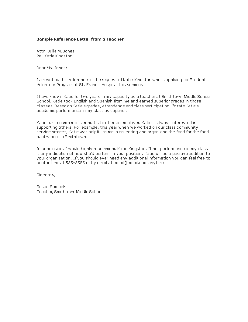 reference letter from teacher voorbeeld afbeelding 