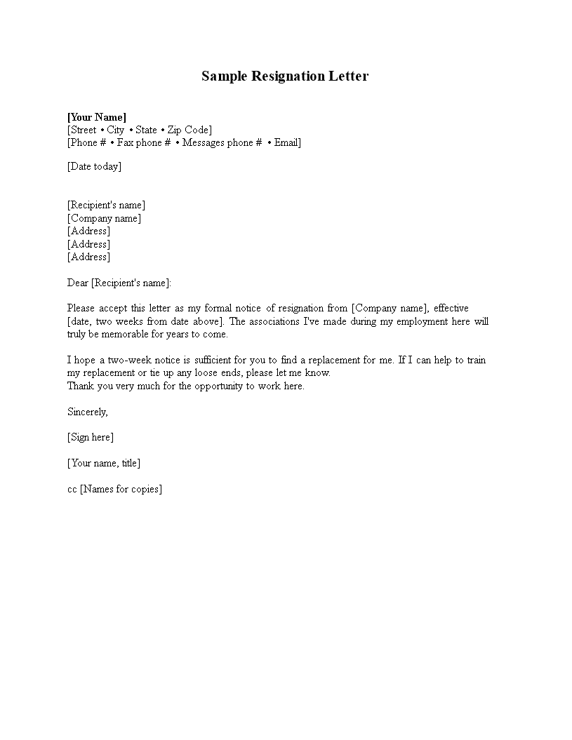 Corporate Resignation Letter Word main image