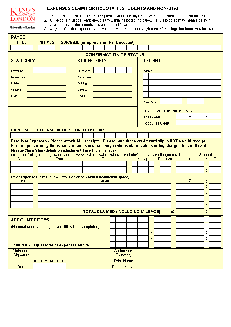 expense claim form excel modèles