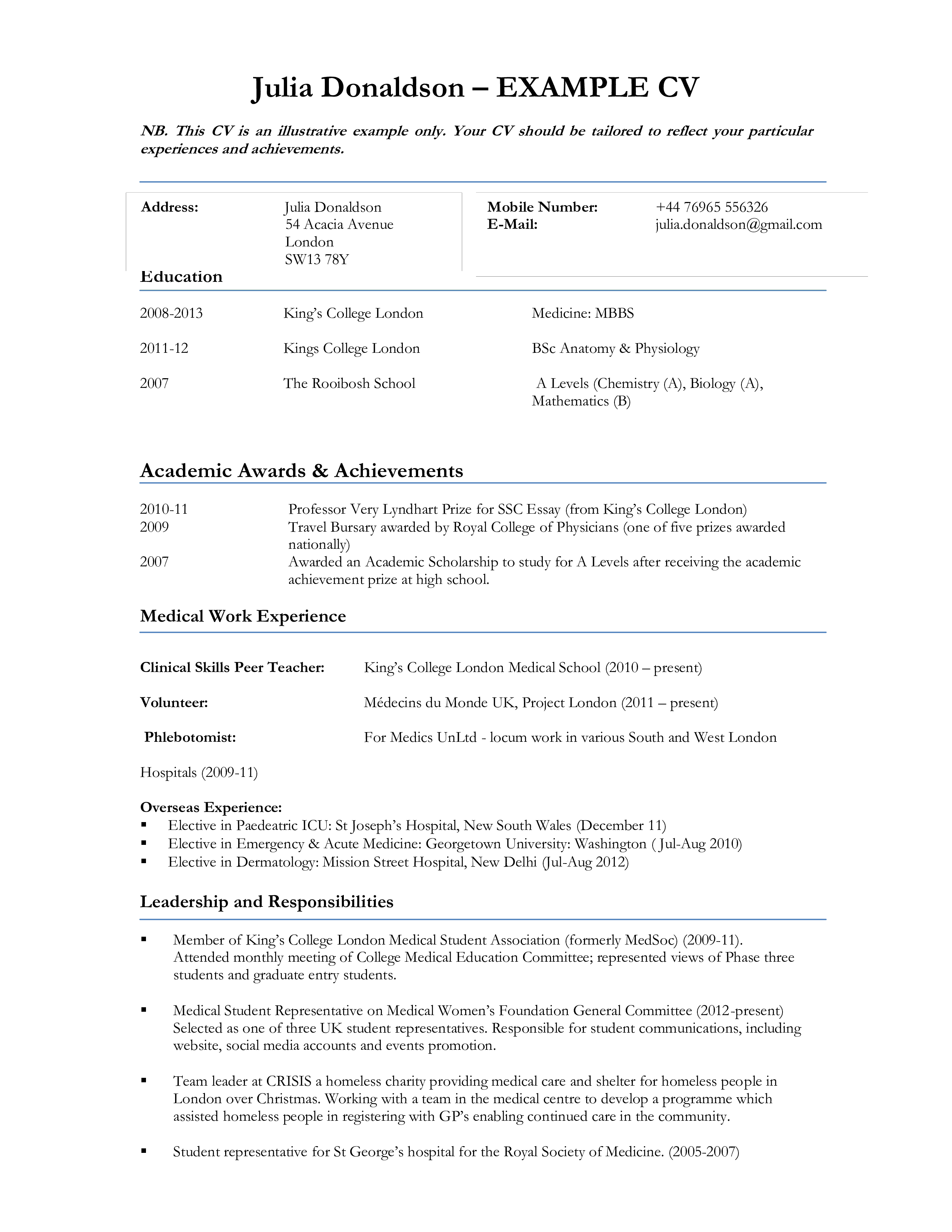 Curriculum Vitae Sample for Student 模板