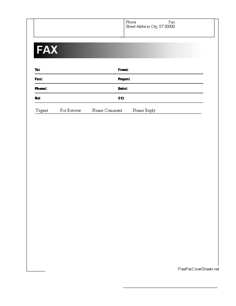 Kostenloses Fax Front Page Sheet example