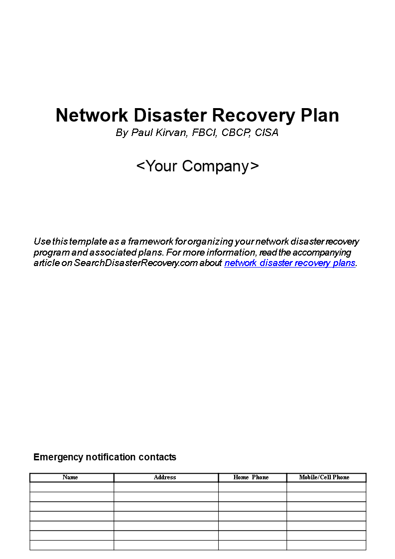 disaster recovery plan network