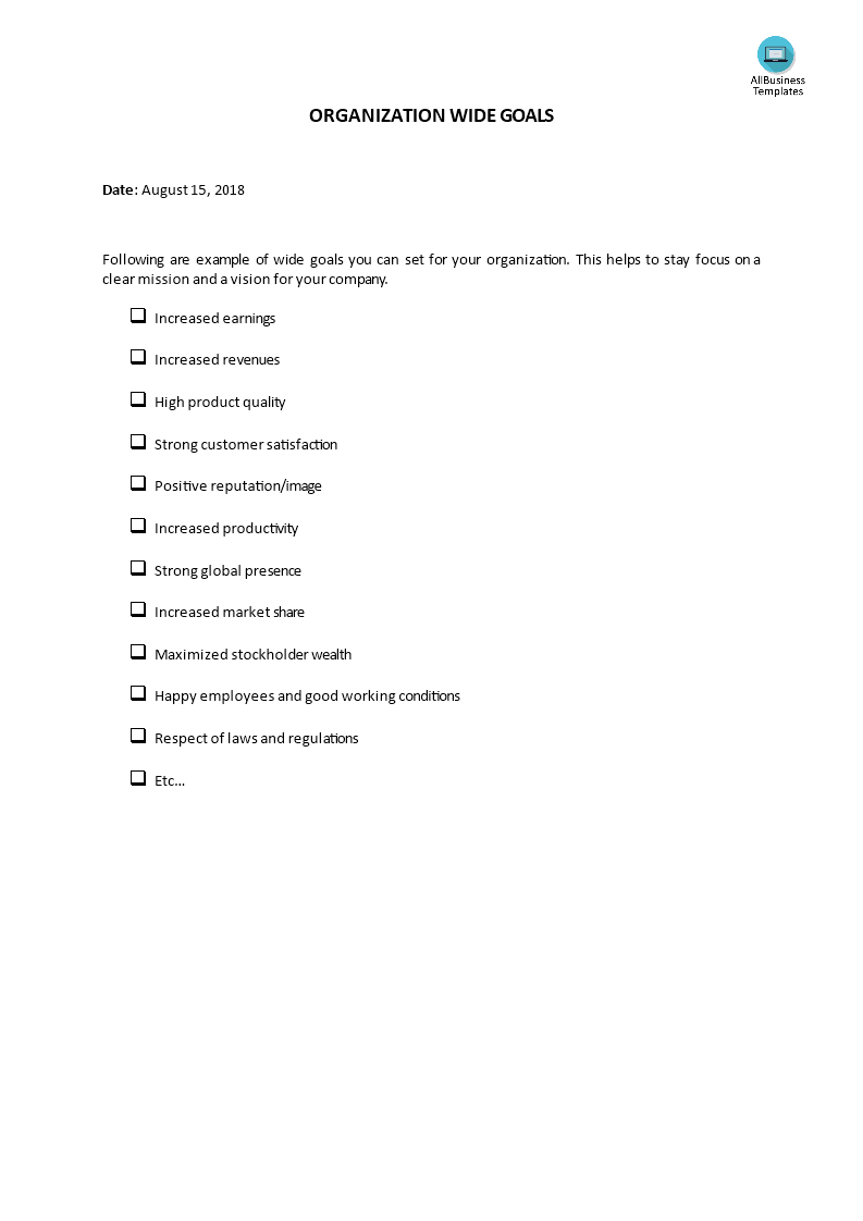 organization wide goals template