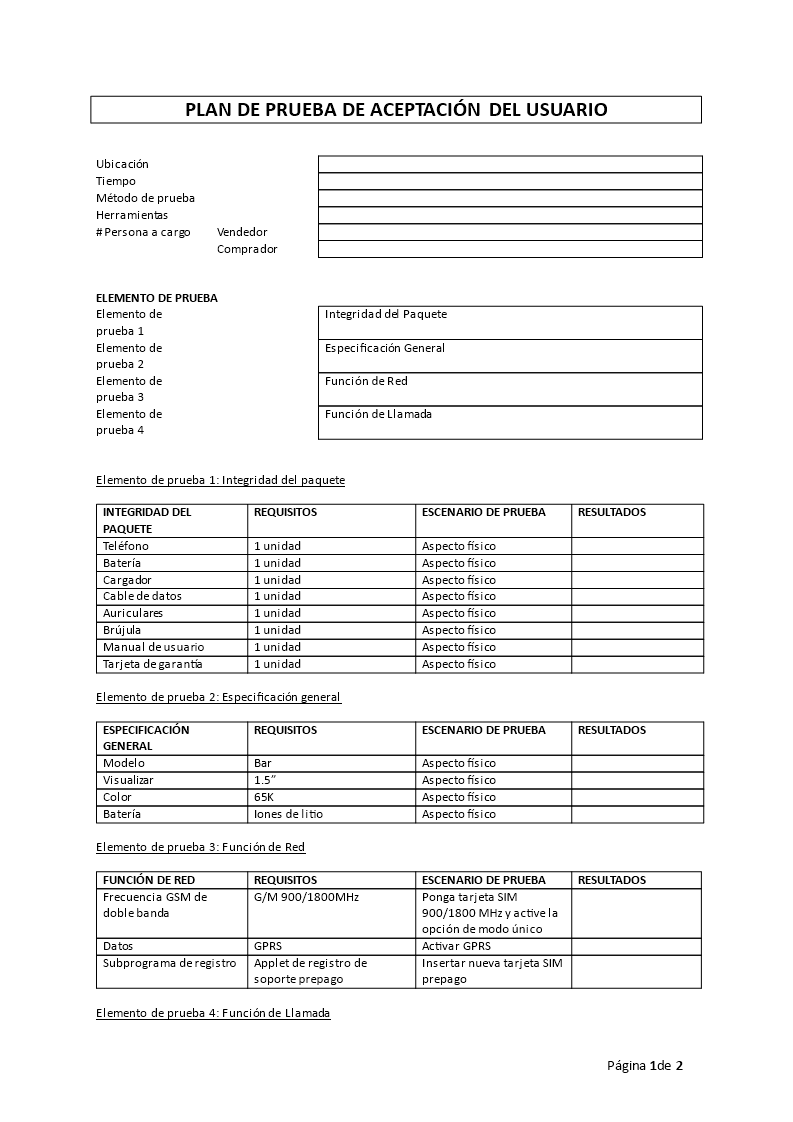 plan de prueba de aceptación modèles