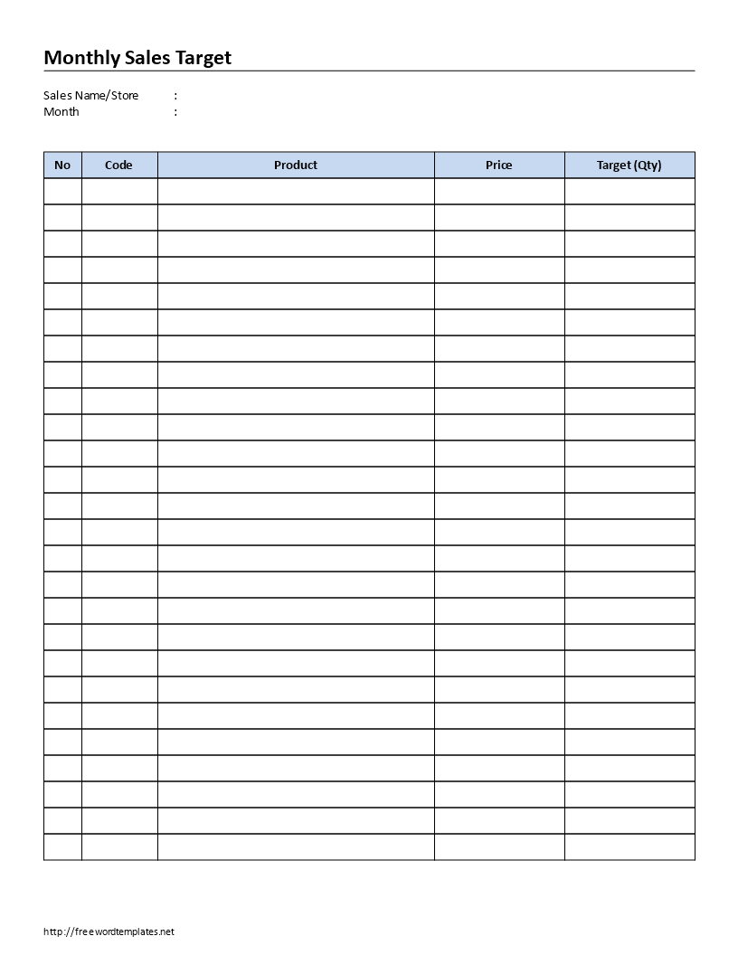 18 monthly sales target plan template
