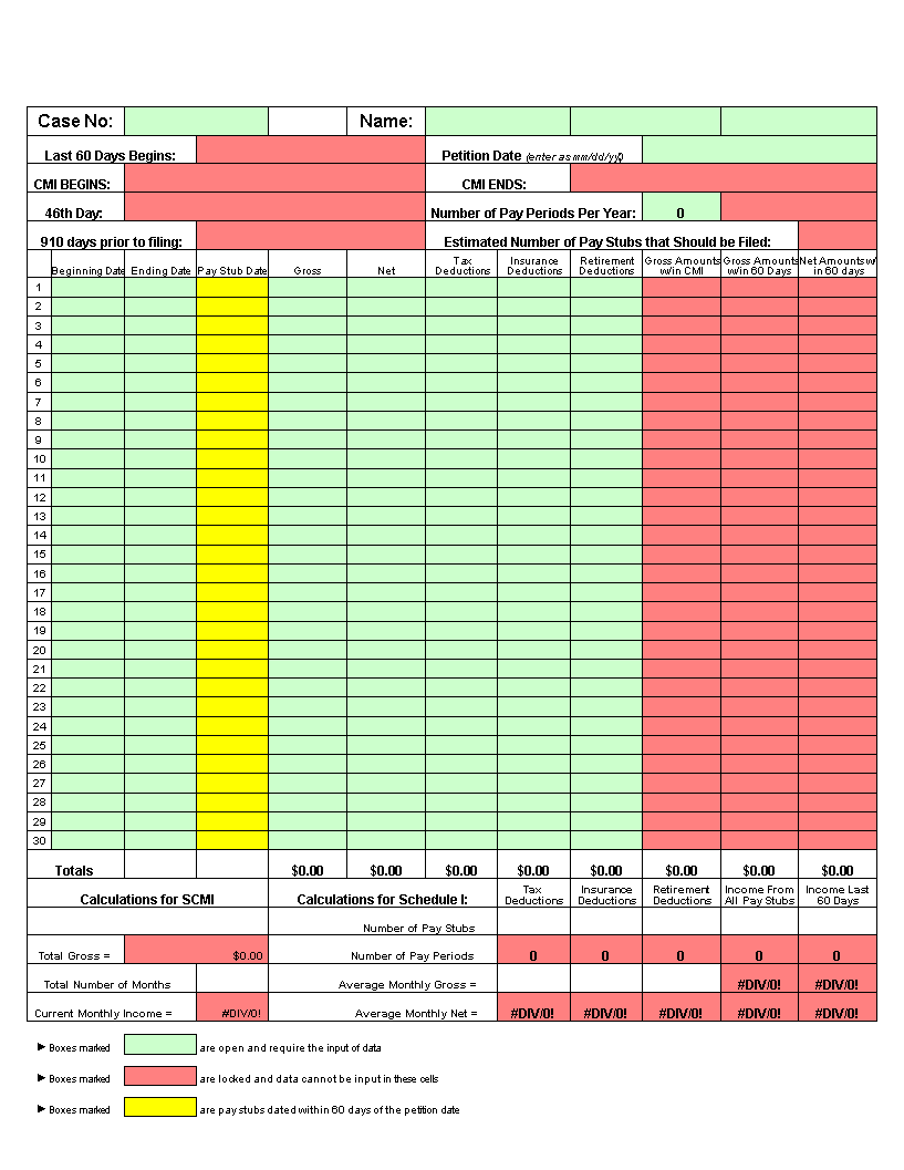 Calculation For Debtors Counsel 模板