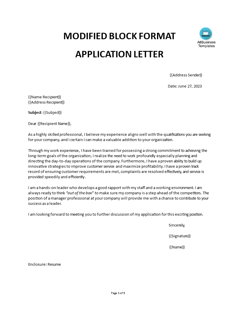 Semi block letter format Templates at