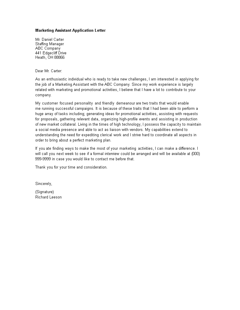 application letter for marketing assistant template plantilla imagen principal