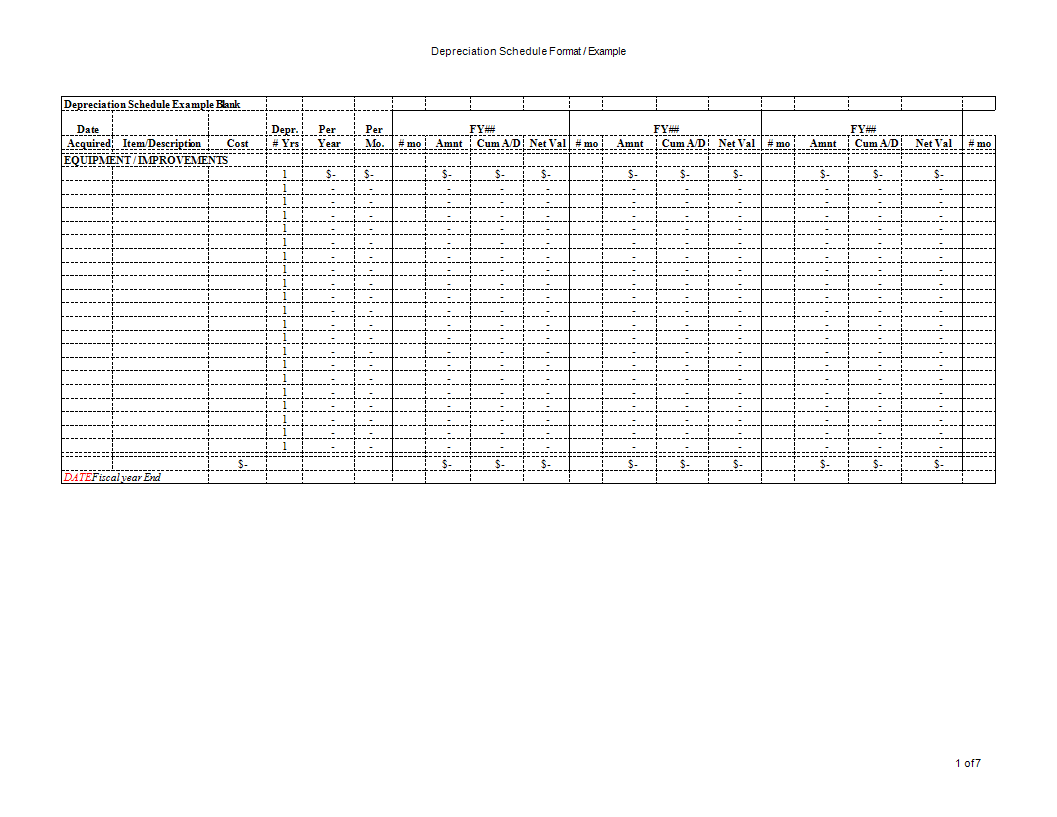 Depreciation schedule Excel format Templates at