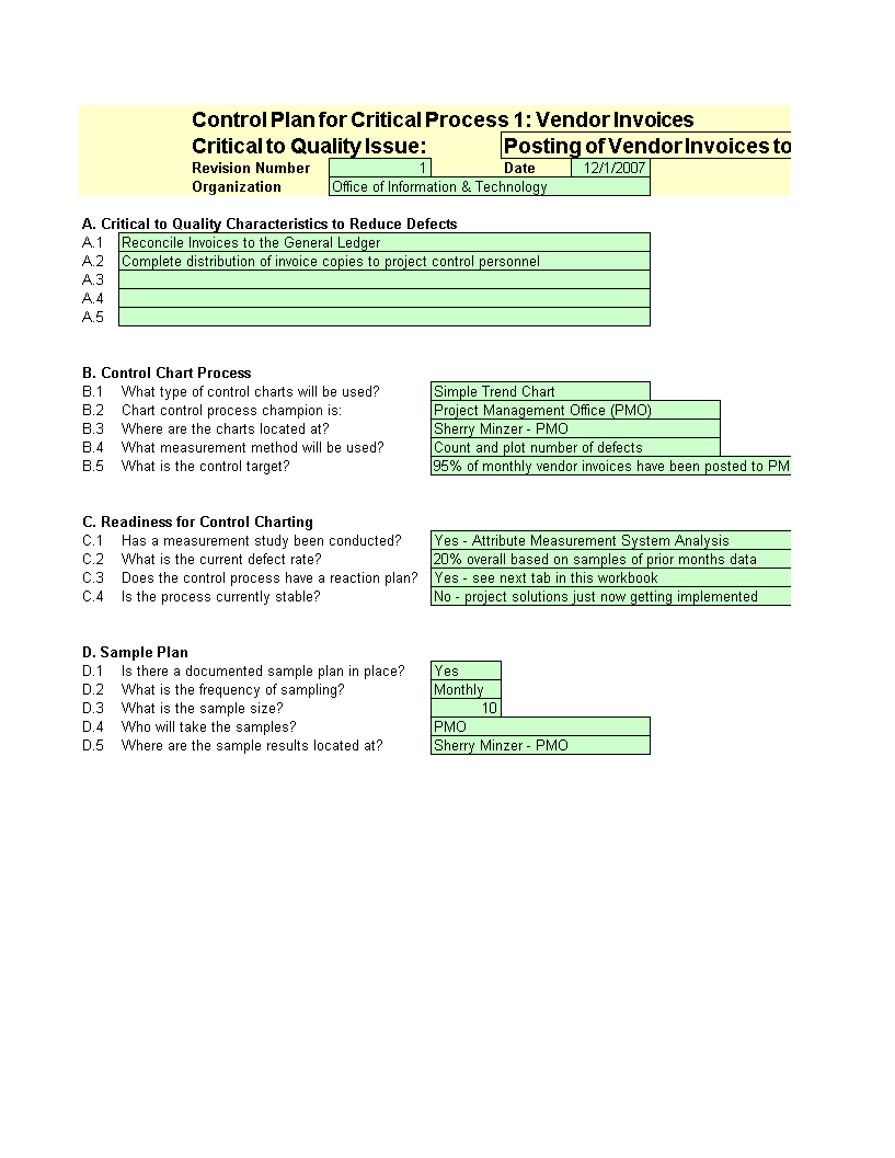 control and reaction plan example modèles