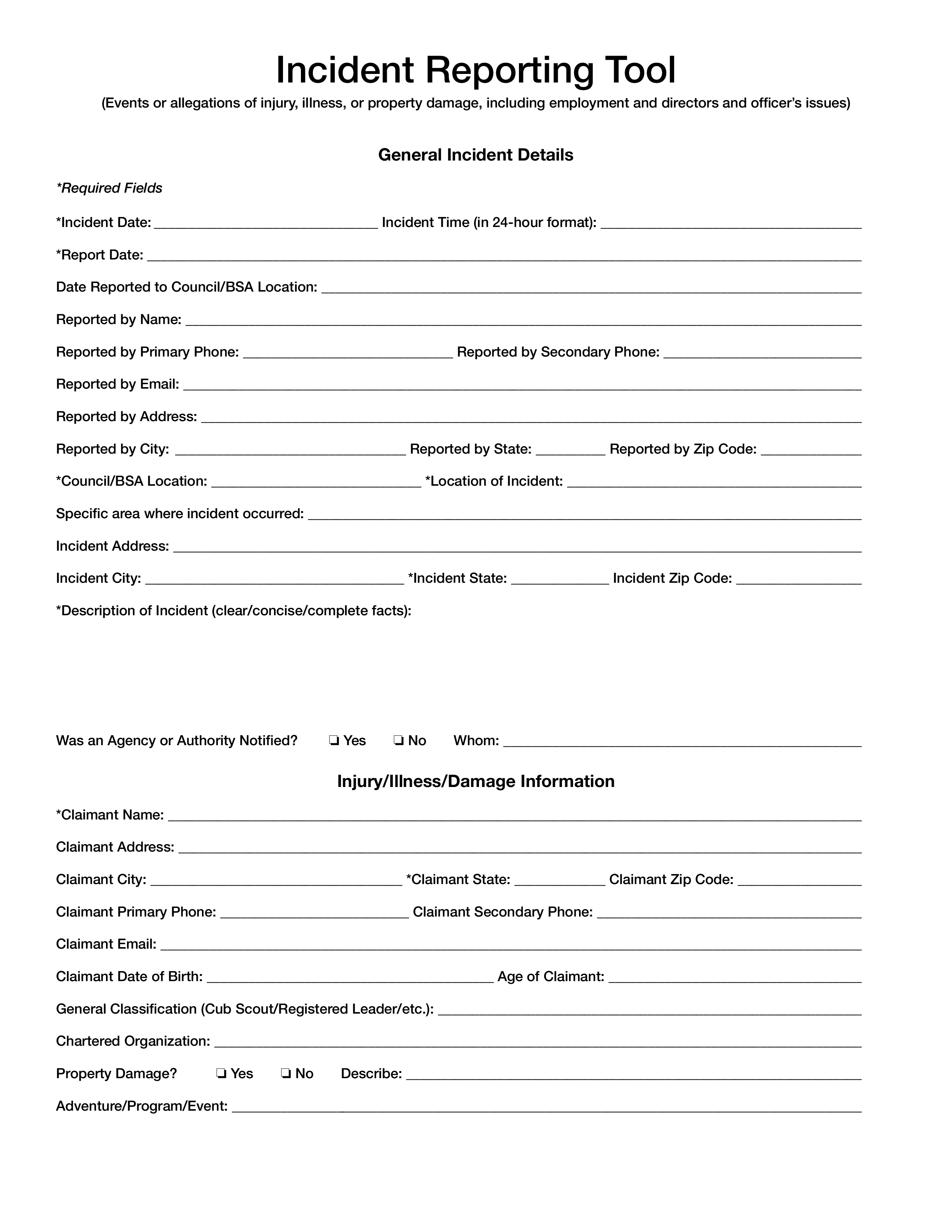 incident reporting tool template