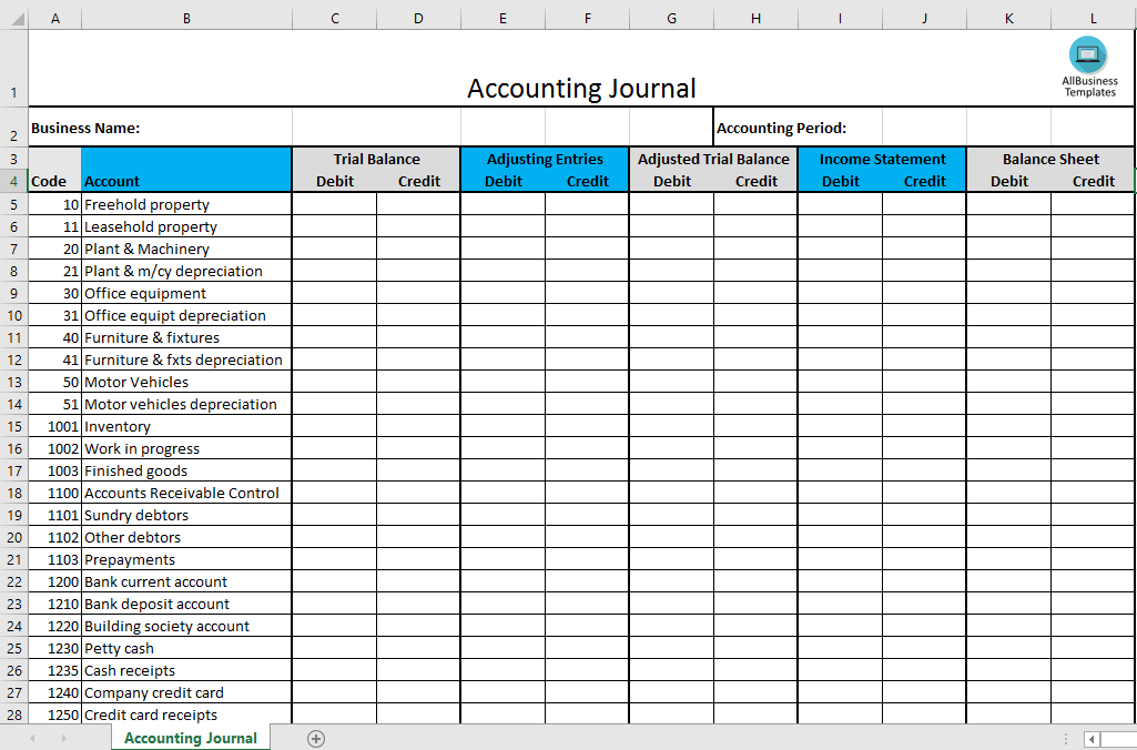 accounting journal excel template Hauptschablonenbild