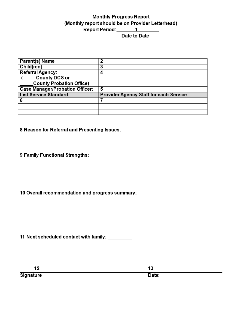 progress report per month template