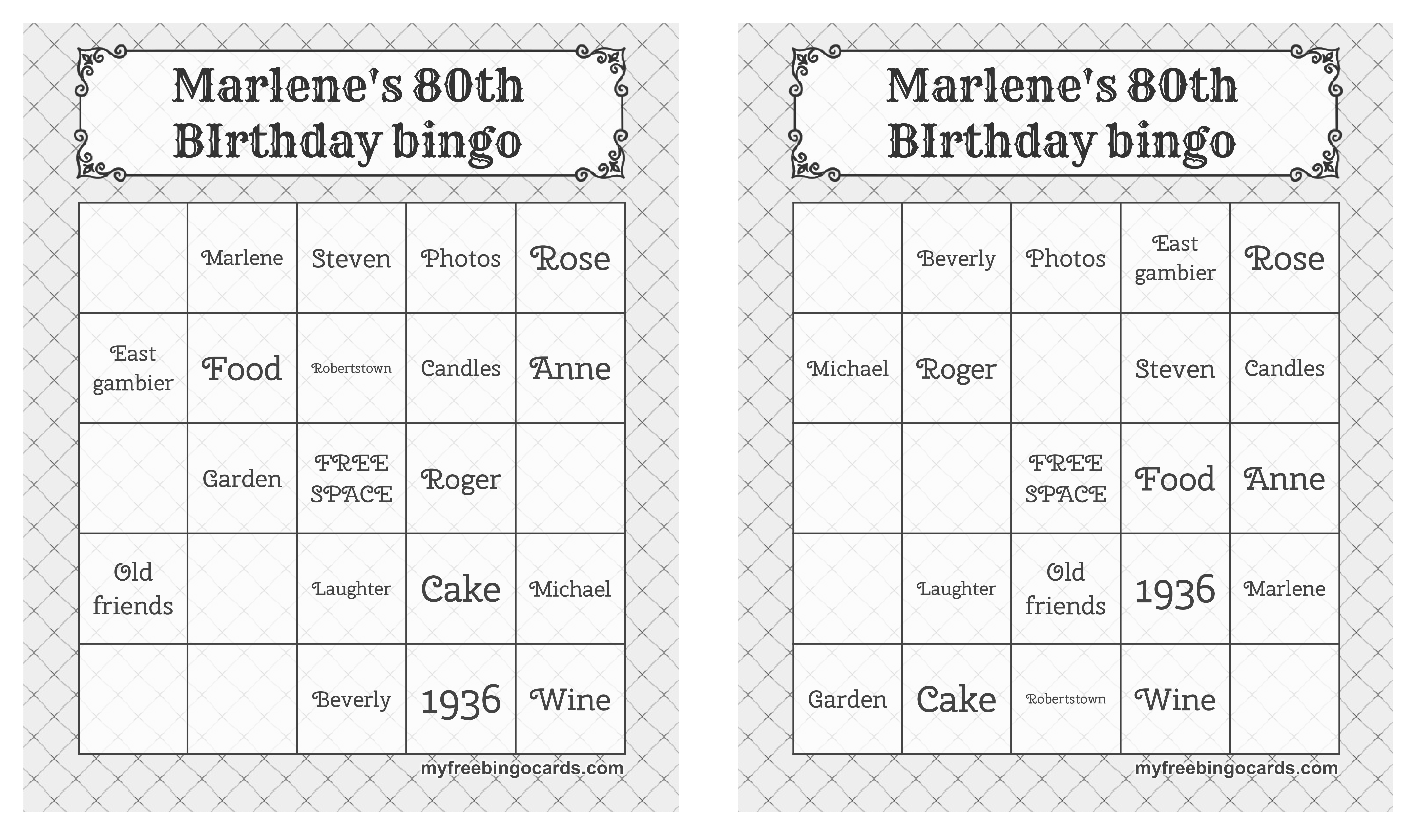 Kostenloses Printable Birthday Bingo Card