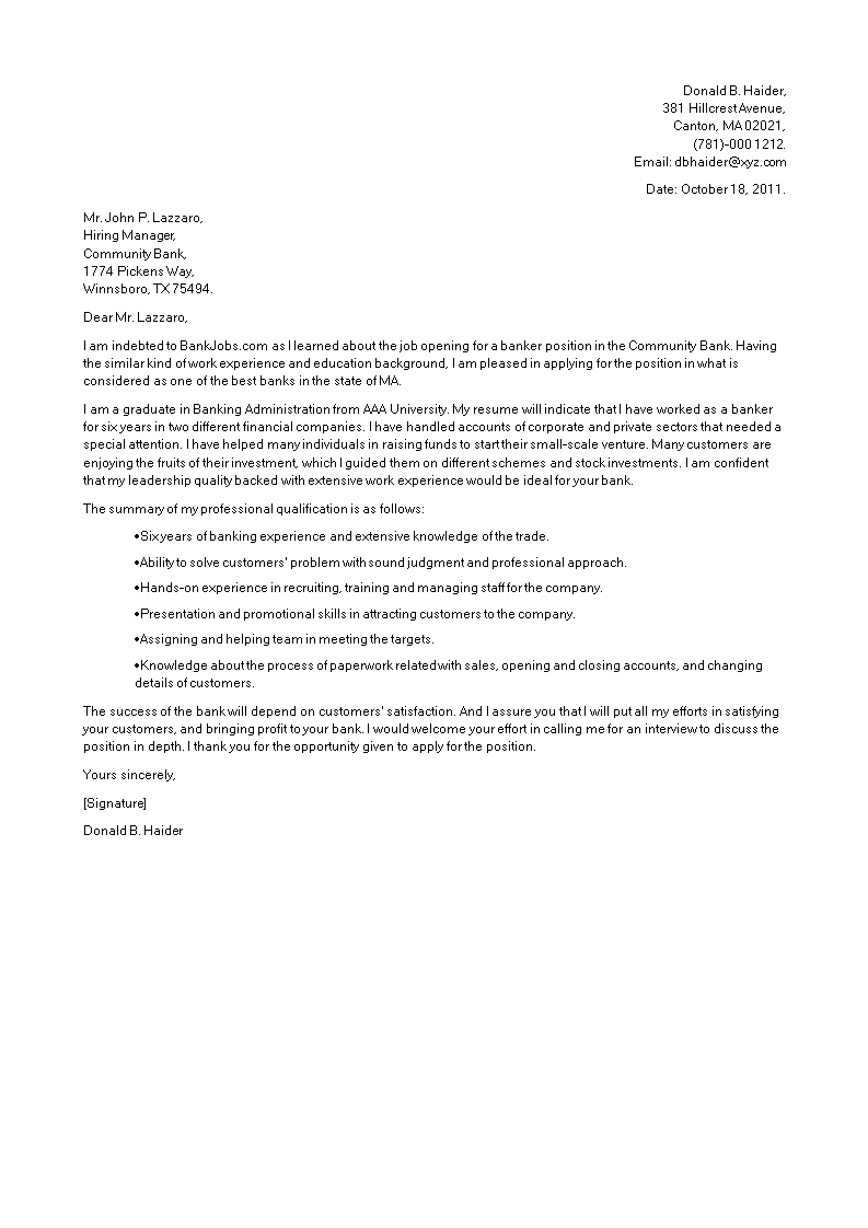 job cover letter template