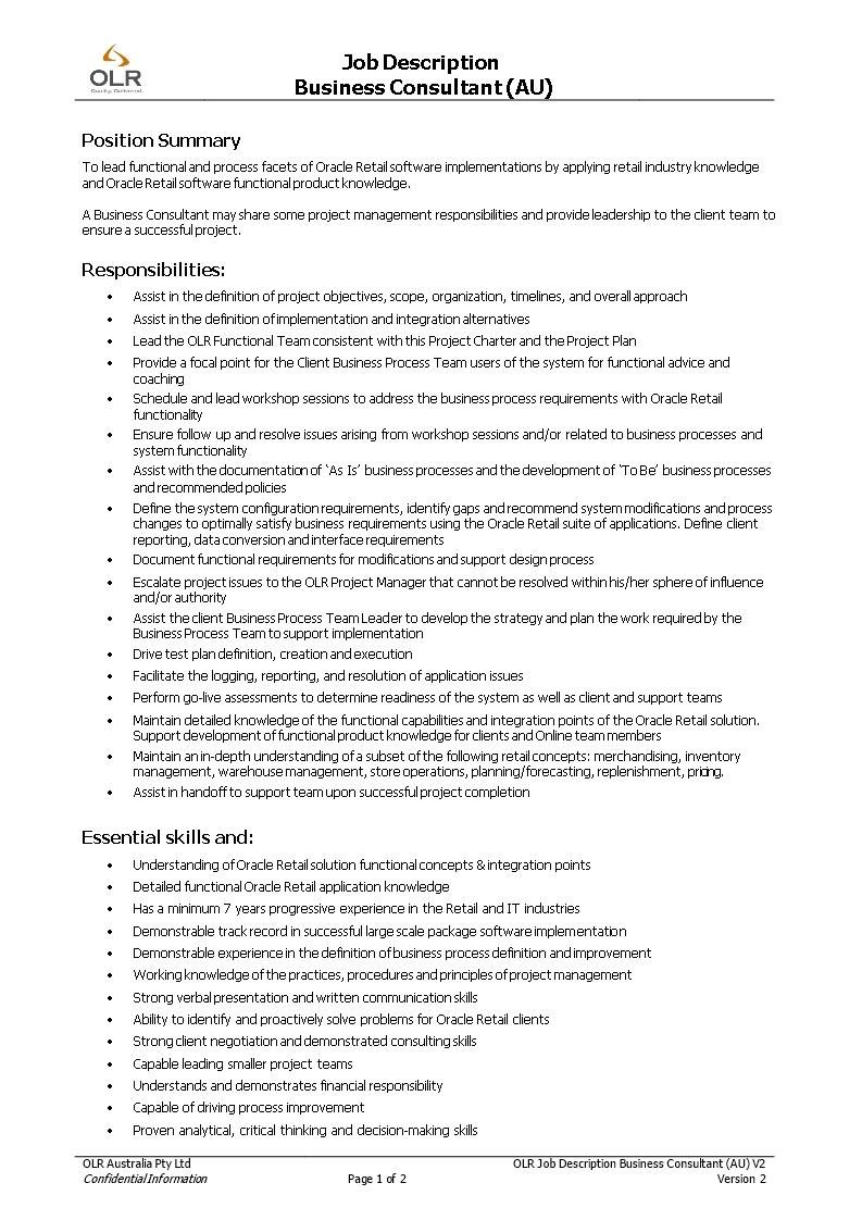 business consultant job description modèles