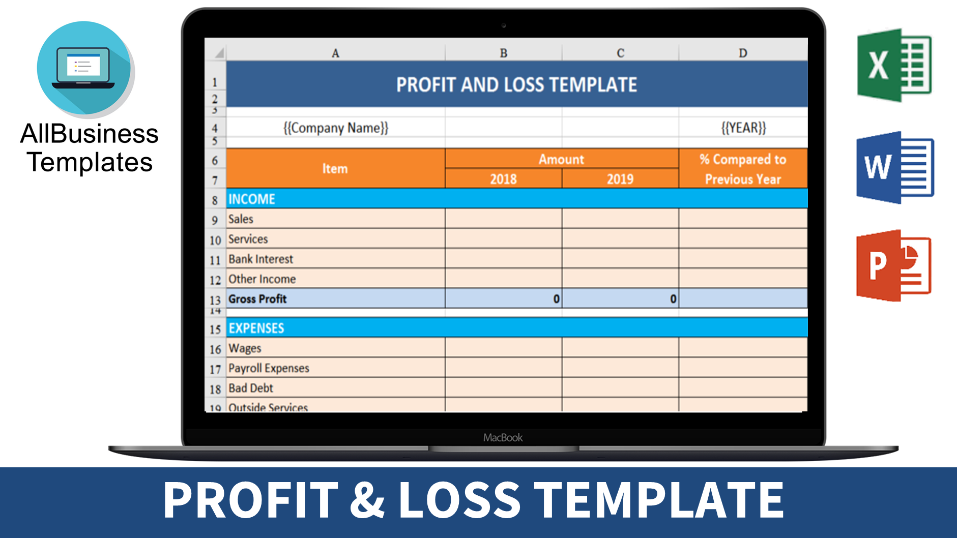 Profit and Loss statement template 模板