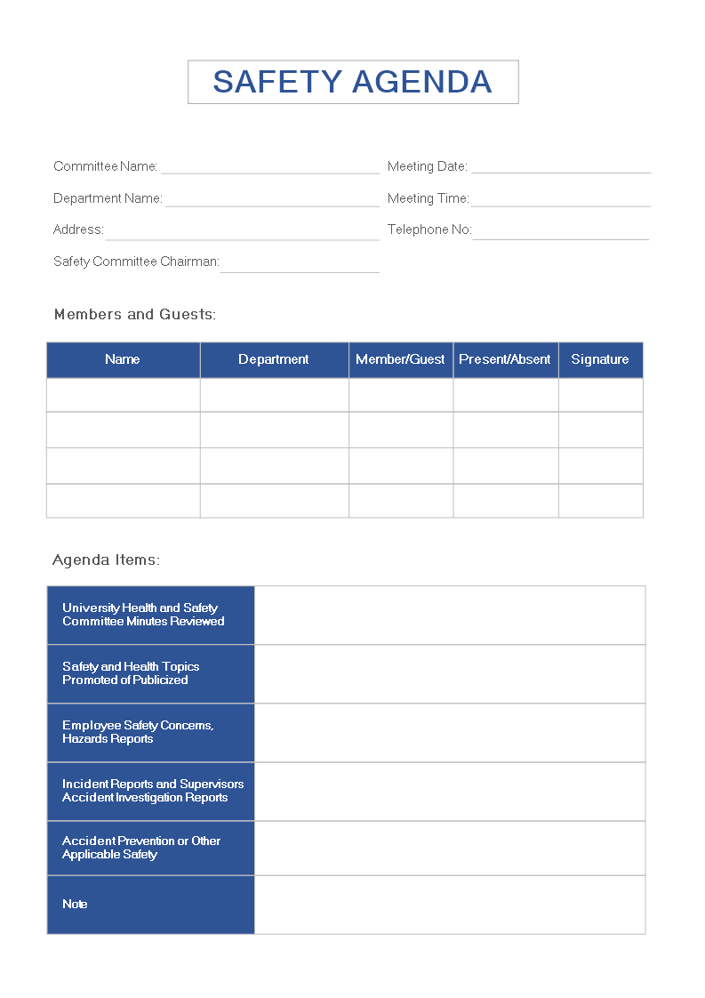 safety agenda planner template