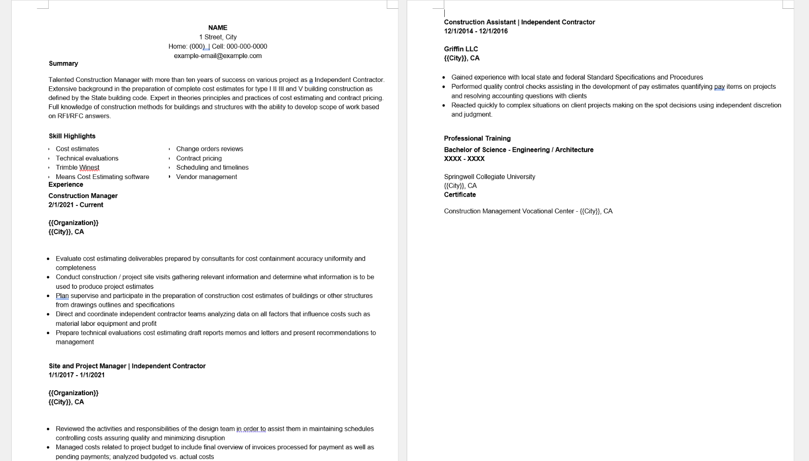 independent contractor cv template