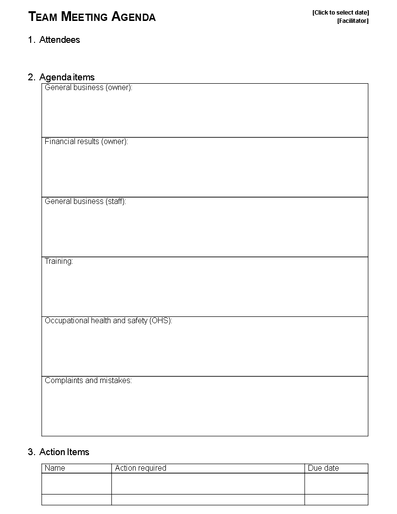 informal meeting agenda in word template