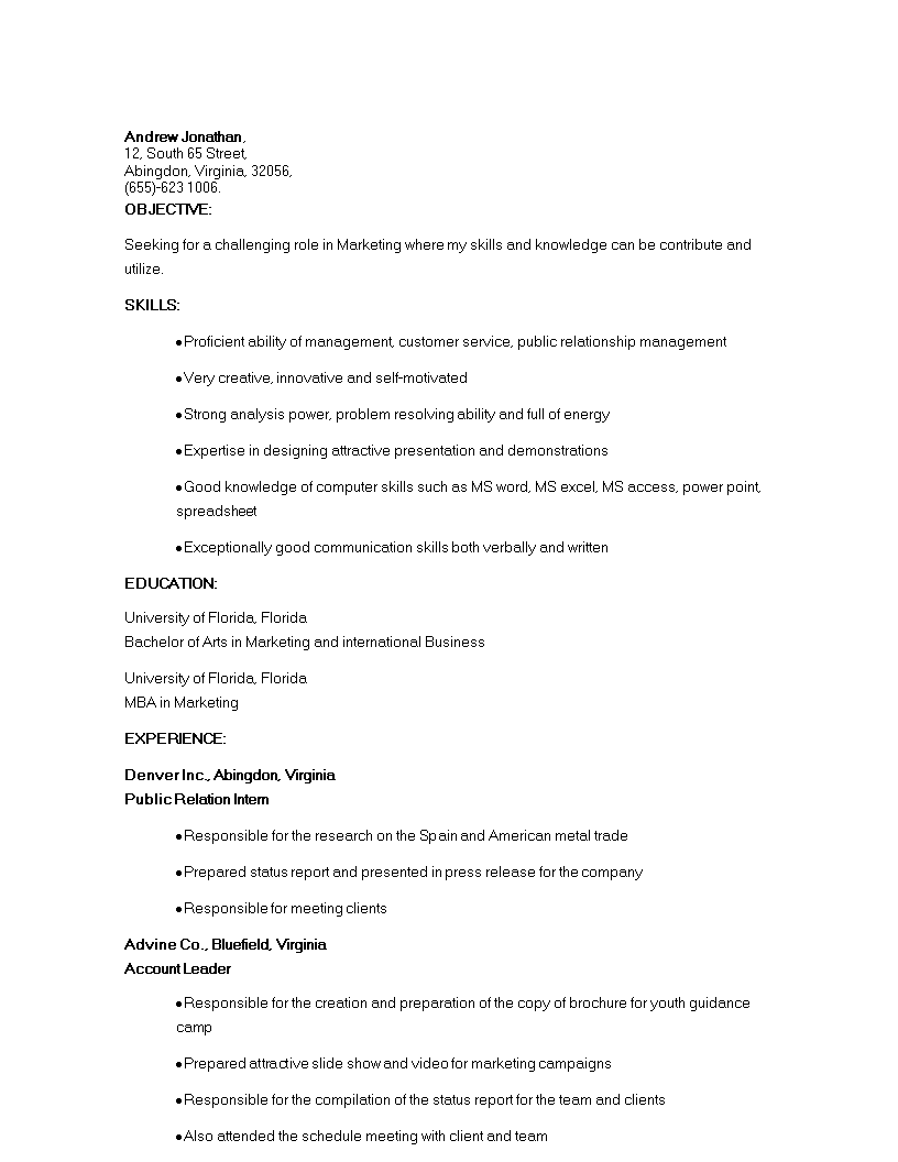 Marketing College Student Resume  Templates at Inside College Student Resume Template Microsoft Word