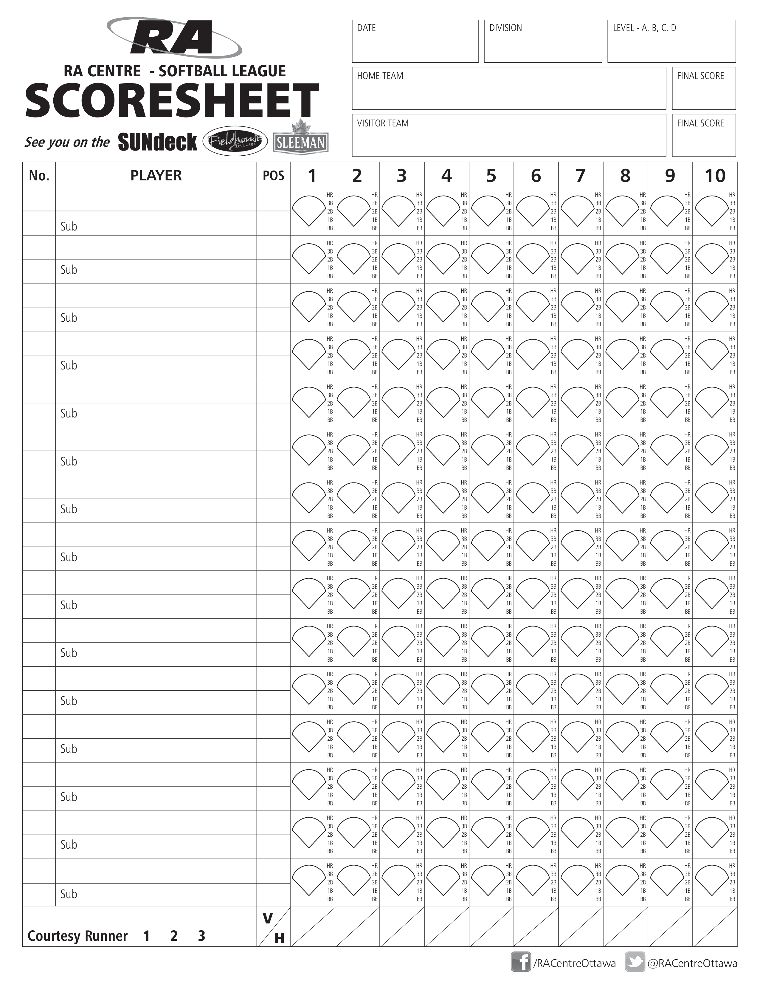 Simple Softball Score Sheet 模板