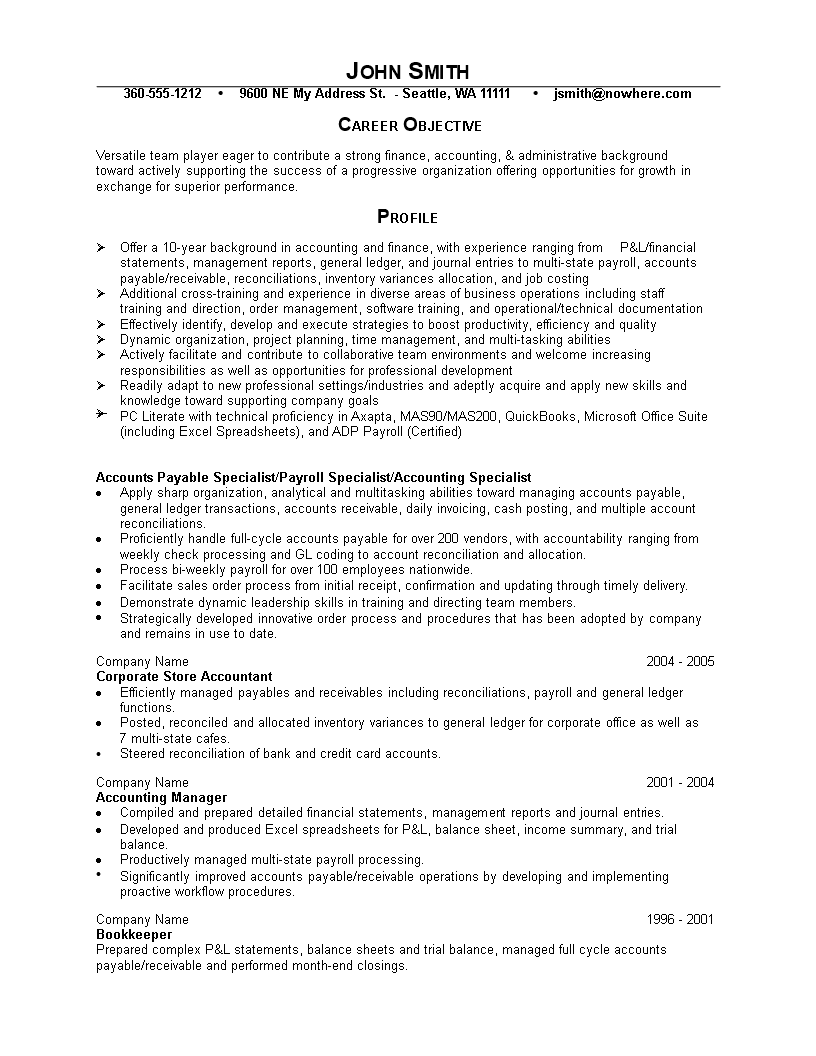 fresher accountant resume modèles