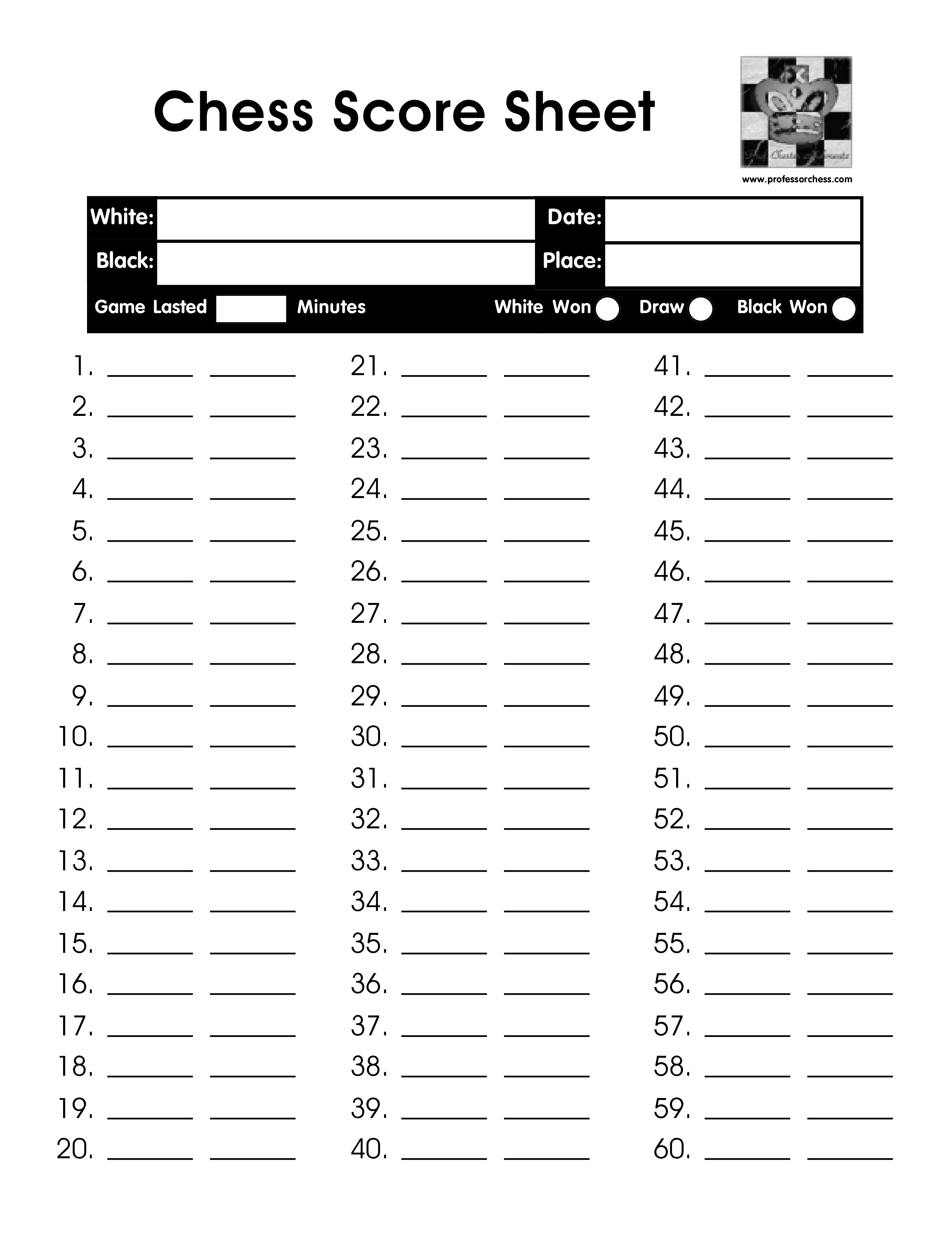 Chess Notation Template Chess Notation Template