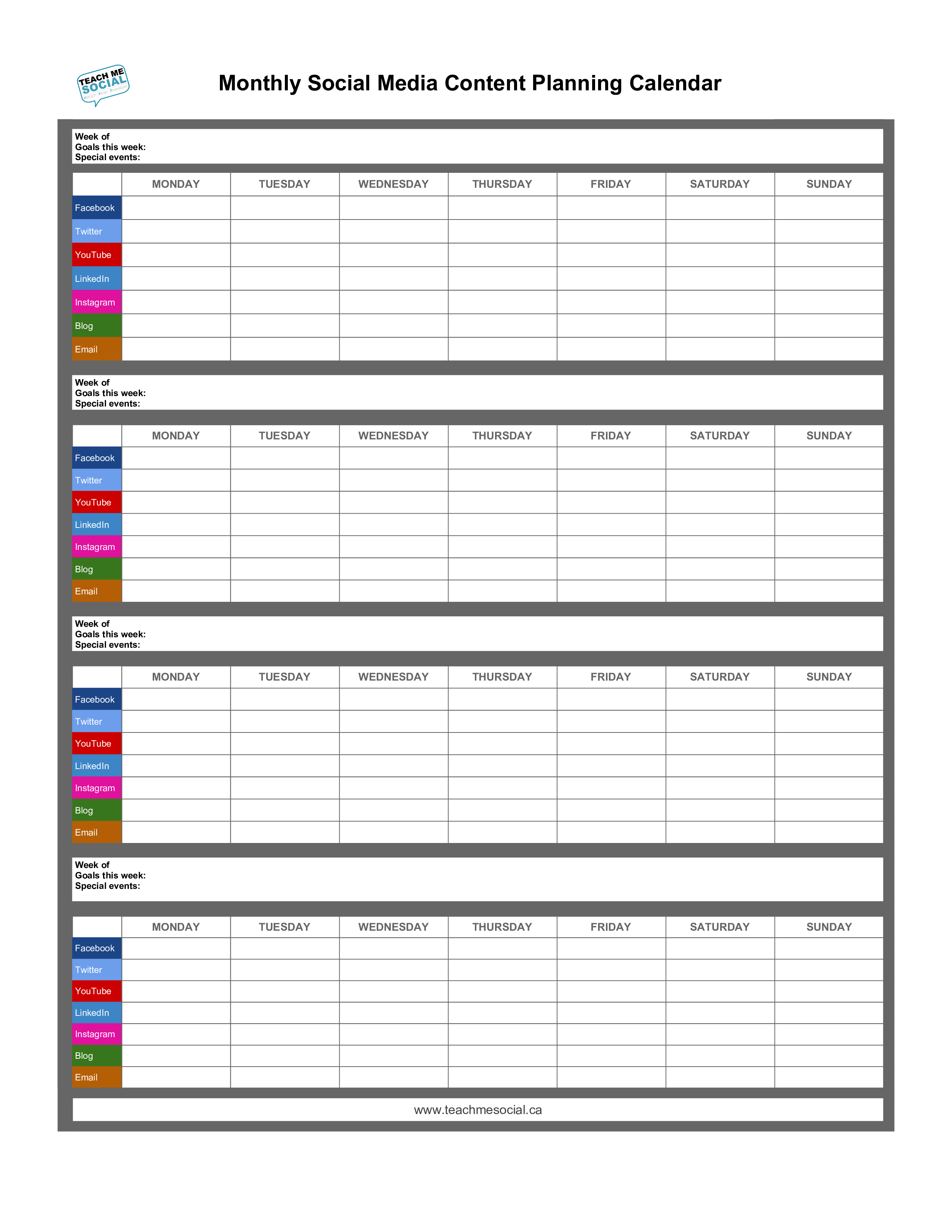 Free Printable Content Calendar