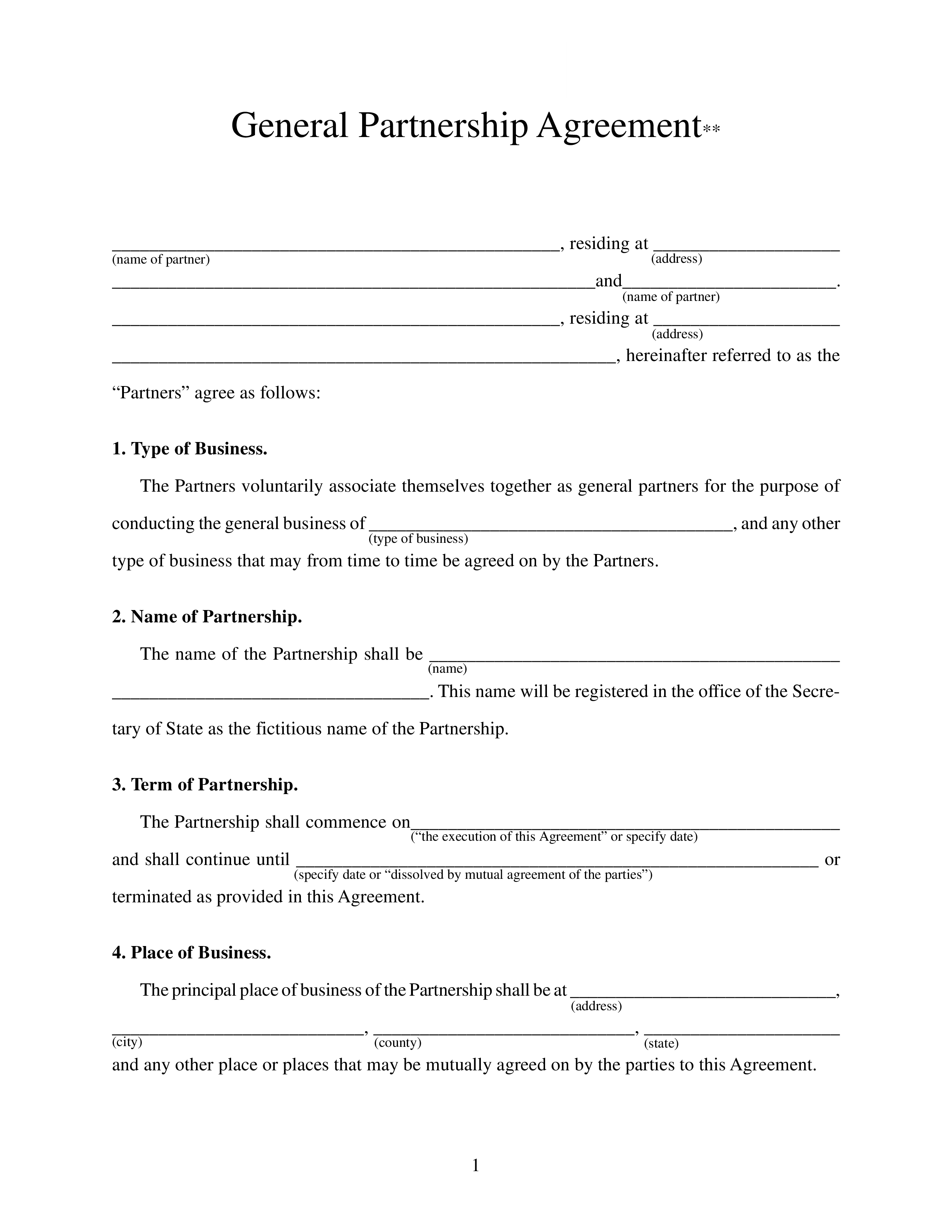 general partnership agreement template