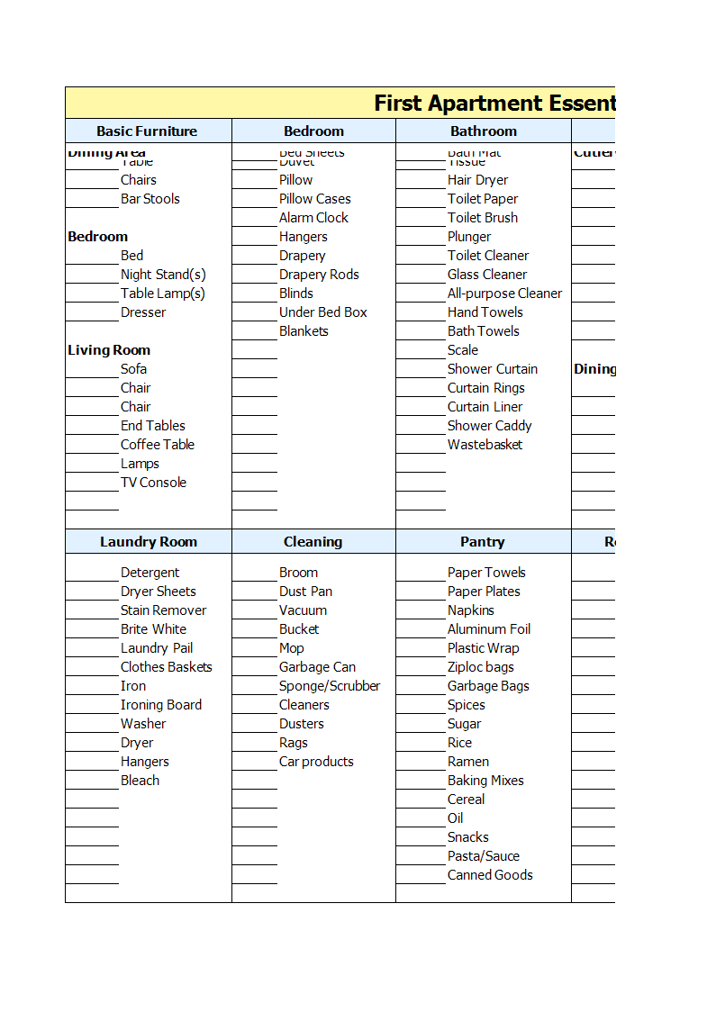 Apartment Checklist Worksheet Excel main image