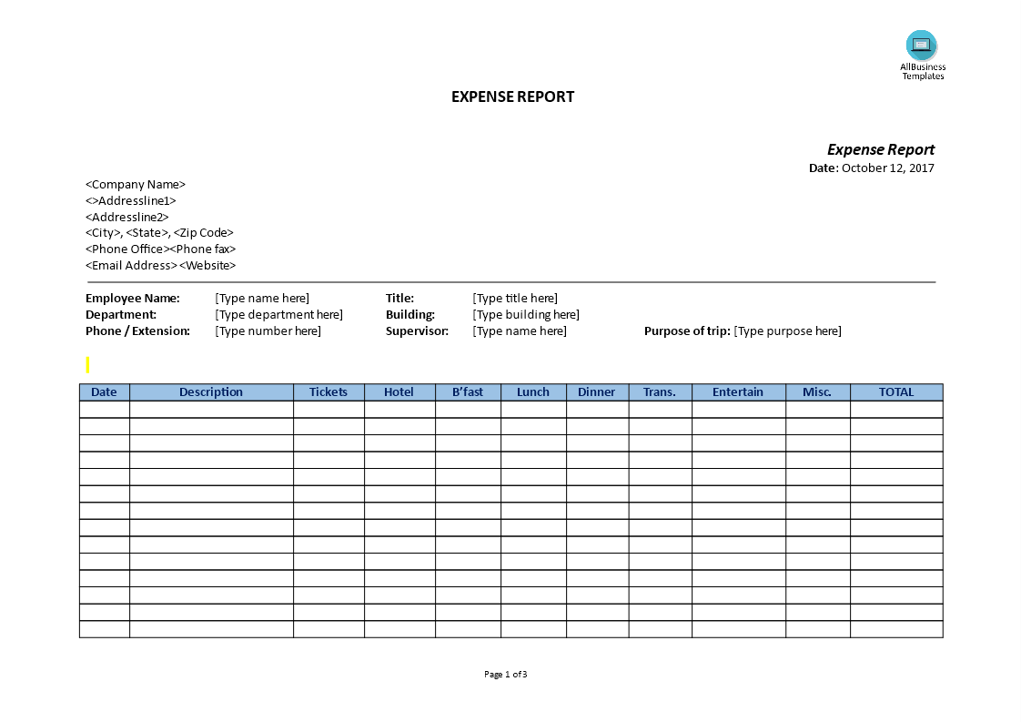 Expense Report Word  Templates at allbusinesstemplates.com Regarding Microsoft Word Expense Report Template