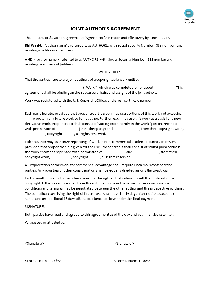 joint author's agreement template