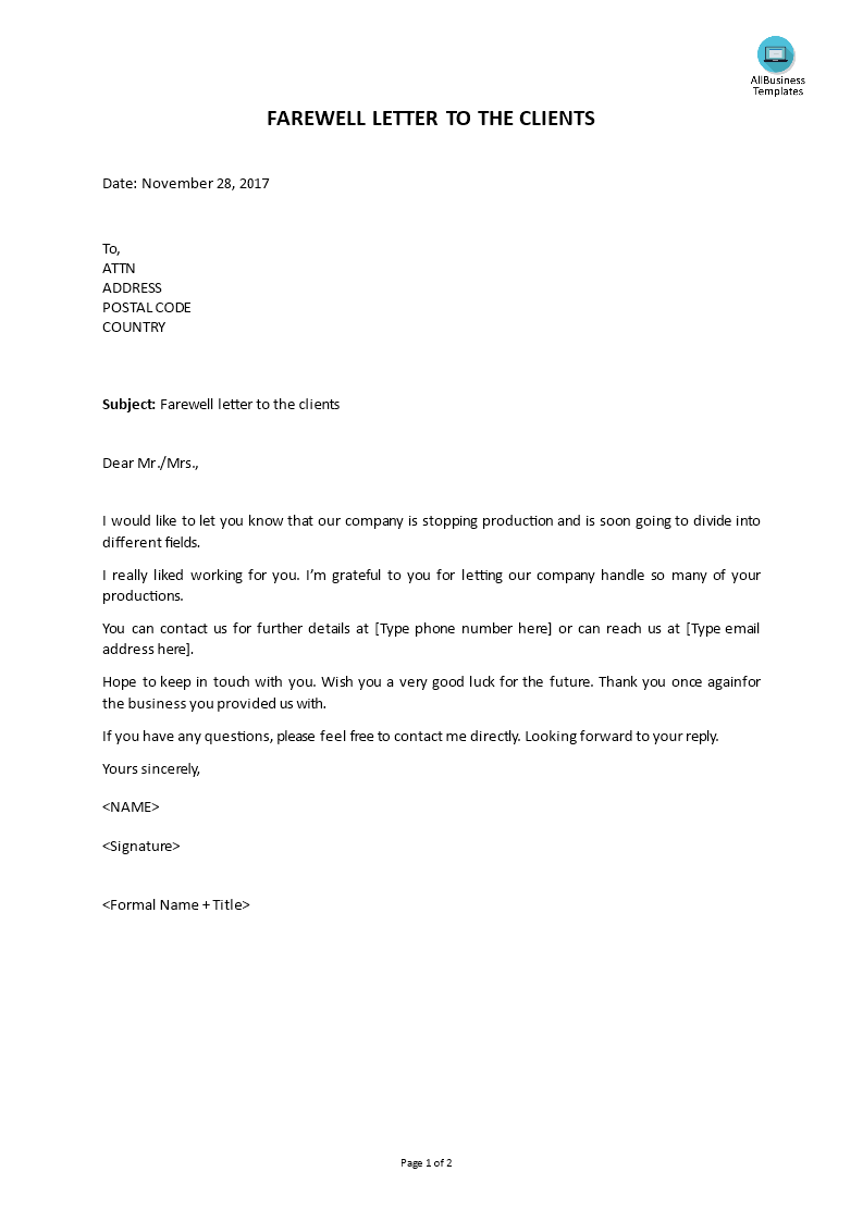 Write a farewell letter to clients Write a farewell letter to clients picture